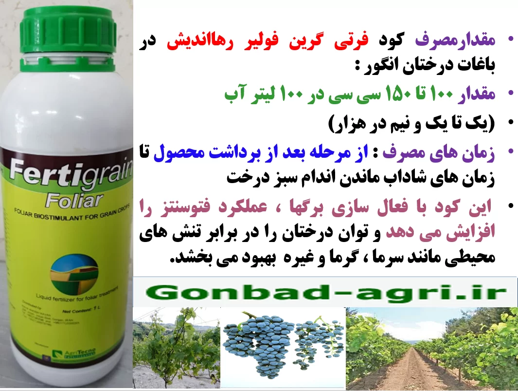 کود فرتی گرین فولیار رهااندیش برای افزایش ذخایر کربوهیدات در اندام درخت انگور- قسمت دوم